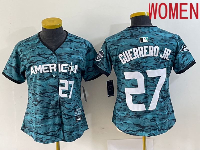 Women Toronto Blue Jays 27 Guerrero jr American League Nike Green 2023 MLB All Star Jersey